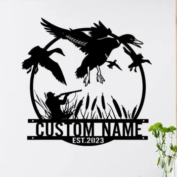 Custom Duck Hunting Metal Wall Art, Hunting, Personalized Hunter Name Sign Home Decor Duck Cabin Decoration Housewarming Xmas Birthday Gift