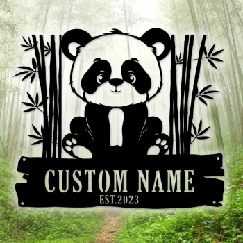 Baby Panda Bear Personalized Metal Wall Decor, Custom Lazy Panda Name Sign Home Decor Kids Nursery Decoration Panda Bear Wall Art, Bear Sign