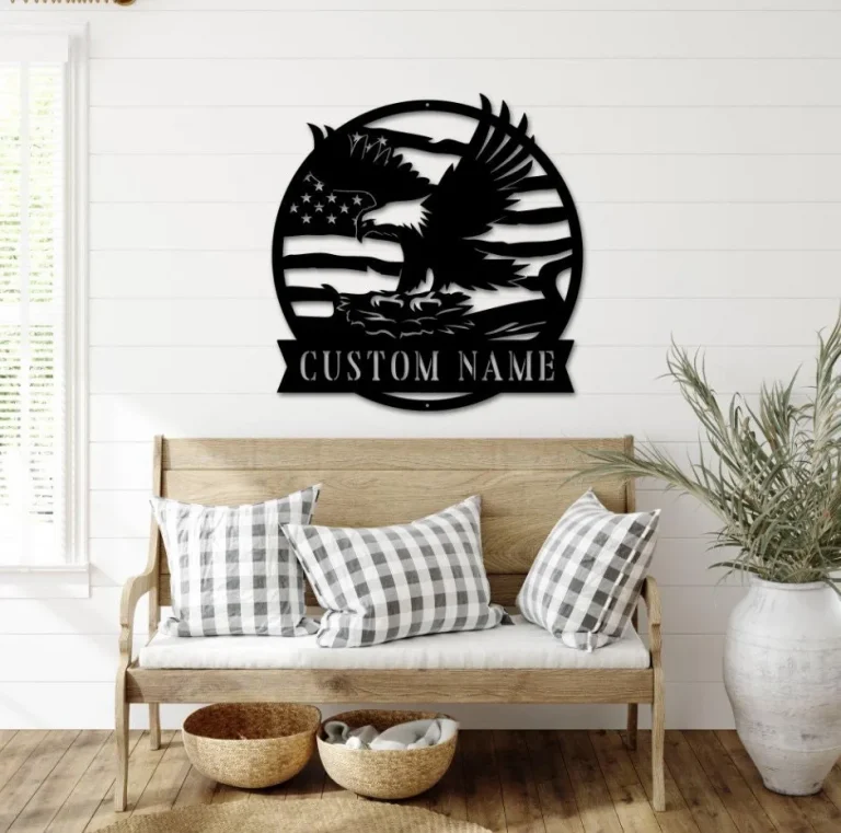 Custom American Eagle Metal Sign, Eagle Metal Wall Art, Personalized Us Large Metal Eagle Wall Sign, Eagle And Mountain Sign Decor, Eagle Decor