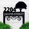 Custom Address Metal Sign, Personalized Garden House Number Sign, Address Sign With Tree Stake, Front Porch Decor, Lawn Mounted Address Plaque