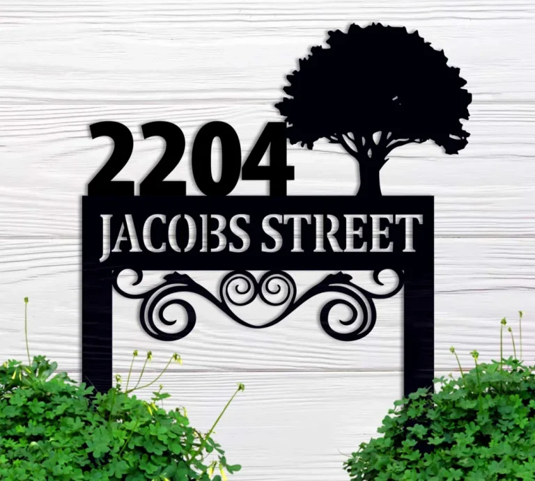 Custom Address Metal Sign, Personalized Garden House Number Sign, Address Sign With Tree Stake, Front Porch Decor, Lawn Mounted Address Plaque