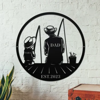 Custom Dad And Daughter Fishing Metal Sign, Gift For Dad, Father's Day Gift, Personalized Fishing Metal Art, Fisher Name Sign, Fishing Decor