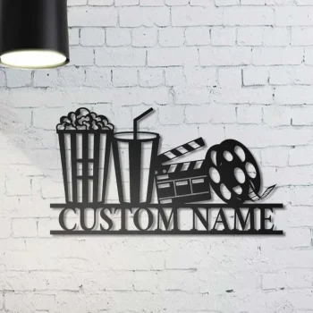 Custom Movie Room Sign, Film And Popcorn, Personalized Movie Metal Wall Art, Movie Sign, Private Cinema Room Sign, Movie Lover Gift, Movie Decor