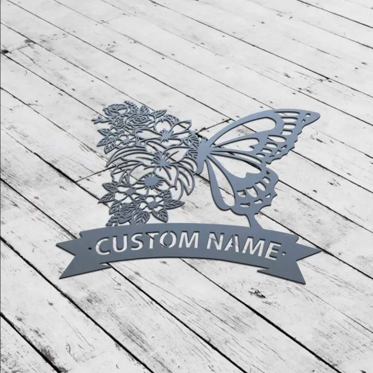 Custom Butterfly Wall Art, Butterfly Flower Sign, Butterfly Monogram, Garden Gift, Butterfly With Flowers, Personalized Garden Sign