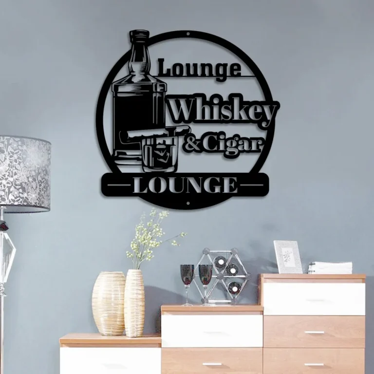 Custom Whiskey & Cigar Lounge Metal Wall Art, Custom Bar Name Sign, Cigar Sign, Whiskey Sign, Whiskey Cigars, Home Decor, Man Cave Sign, Bar Decor