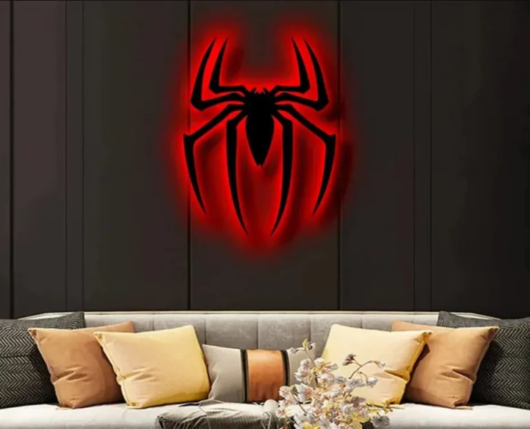 Spider Metal Wall Art Led Light, Spider Lover Sign, Home Decor, Kid Nursery Decoration, Halloween, Christmas, Birthday, Halloween Gift