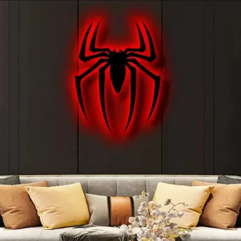 Spider Metal Wall Art Led Light, Spider Lover Sign, Home Decor, Kid Nursery Decoration, Halloween, Christmas, Birthday, Halloween Gift