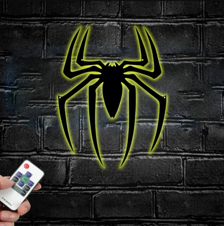 Spider Metal Wall Art Led Light, Spider Lover Sign, Home Decor, Kid Nursery Decoration, Halloween, Christmas, Birthday, Halloween Gift