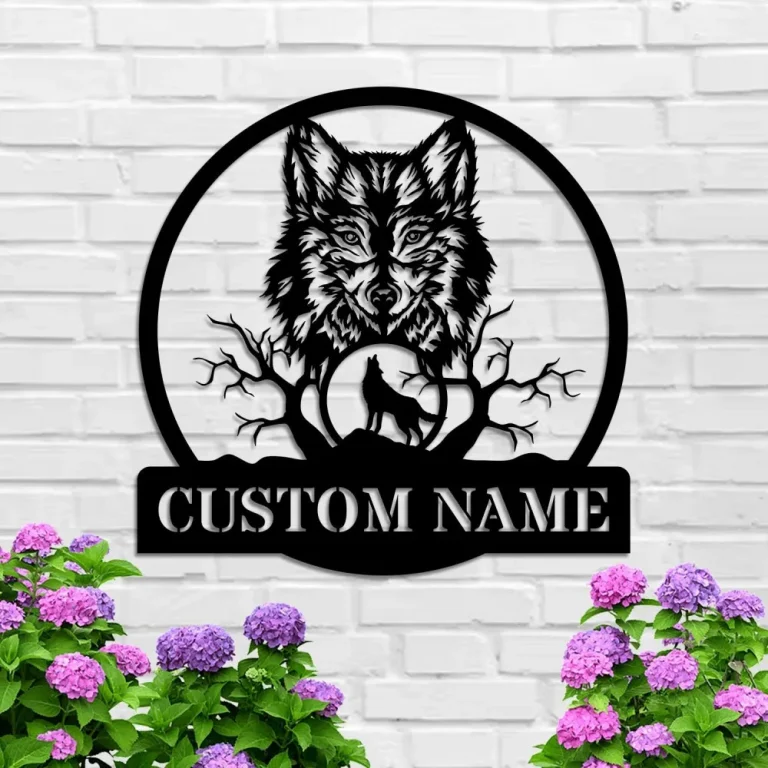 Custom Wolf Monogram Metal Sign, Wolf Howling Metal Art, Wolf Decor, Wolf Wall Decor, Wildlife Sign, Wolf Sign Hunting Metal Sign, Hunter Gift