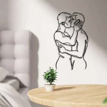 Gay Couple Wall Art, Kissing Gay Metal Wall Decor, Gay Metal Wall Art, Lgbtq Minimalist Line Art, Modern Masculine Men Make Love Metal