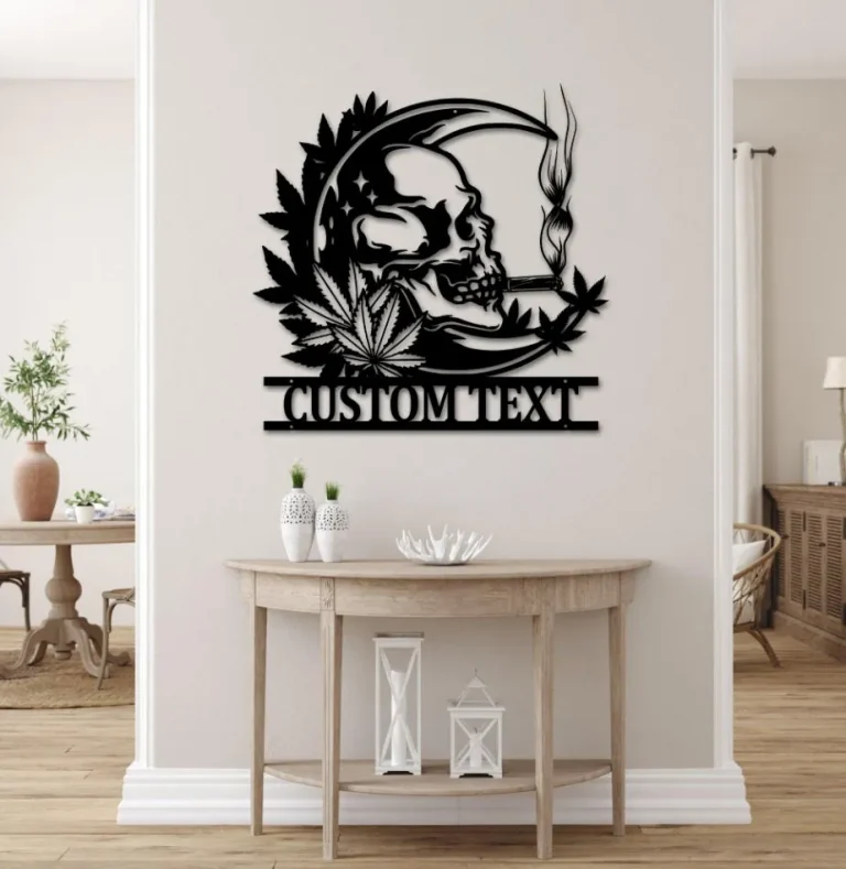 Skull Smoking Weed Metal Wall Art, Marijuana Skull Sign Decor, Moon Skull Sign, Custom Cannabis Sign Gift For Him, Birthday Gift Skull Decor