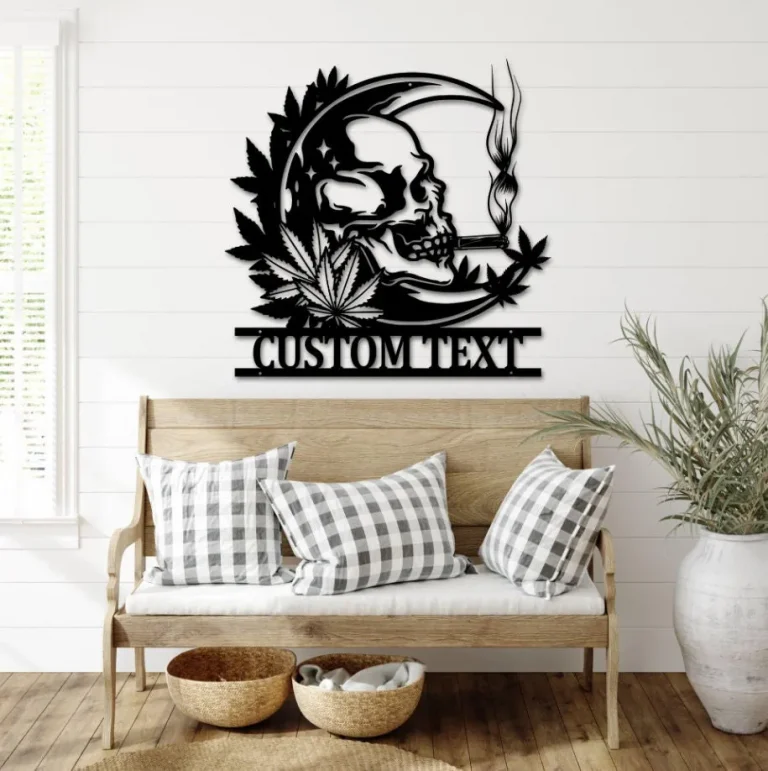 Skull Smoking Weed Metal Wall Art, Marijuana Skull Sign Decor, Moon Skull Sign, Custom Cannabis Sign Gift For Him, Birthday Gift Skull Decor