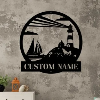 Custom Lighthouse Metal Sign, Custom Sailing Metal Wall Art, Lighthouse Sign, Nautical Decor, Sailboat Name Sign, Sailing Sign, Beach House Gifts