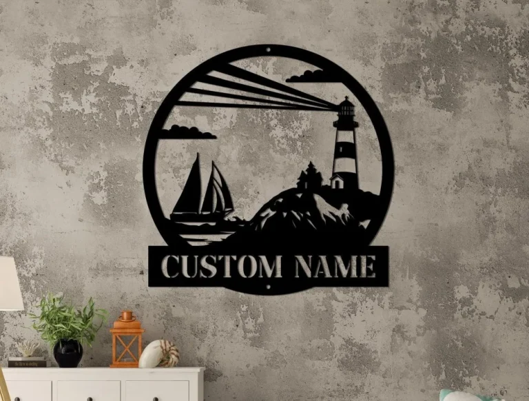 Custom Lighthouse Metal Sign, Custom Sailing Metal Wall Art, Lighthouse Sign, Nautical Decor, Sailboat Name Sign, Sailing Sign, Beach House Gifts