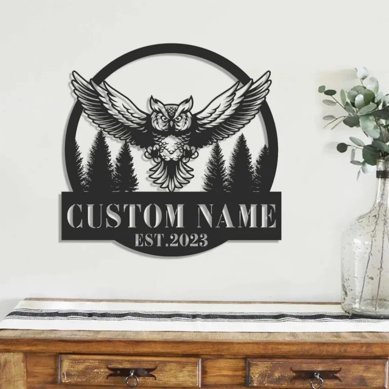 Personalized Owl Metal Sign, Owl In Flight Monogram, Metal Owl Sign, Metal Decor, Steel Wall Decor, Owl Custom Name Sign, Owl Sign, Nature Sign