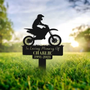 Custom Memorial Sign For Biker, Motorcycle Grave Marker With Stake, Rip Sign Outdoor Use, Personalized Biker Memorial Metal Yard Sign, Biker