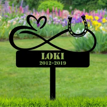 Custom Infinity Horse Memorial Stake, Metal Horseshoes Garden Stake, Personalized Horse Name Yard Sign, Horse Grave Marker, Remembrance Stake