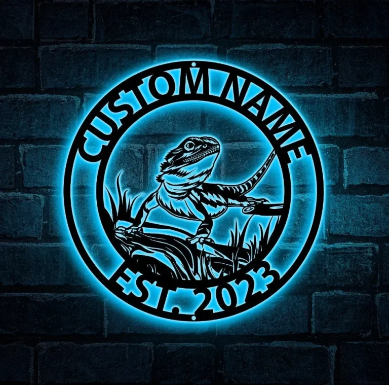 Custom Bearded Dragon Metal Wall Art Led Lights, Personalized Lizard Name Sign, Lizard Wall Decor, Home Decor, Kid Nursery Decoration