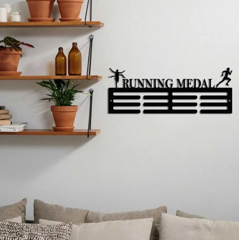 Running Custom Name Medal Hanger Monogram, Kids Room Sports Decor, Running Sign, 12 Rungs For Medals & Ribbons, Medal Display, Sports Medals