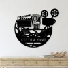 Custom Movie And Popcorn Metal Wall Art, Personalized Cinema Film Movie Name Sign Home Decor Man Cave Decoration Movie And Popcorn Sign