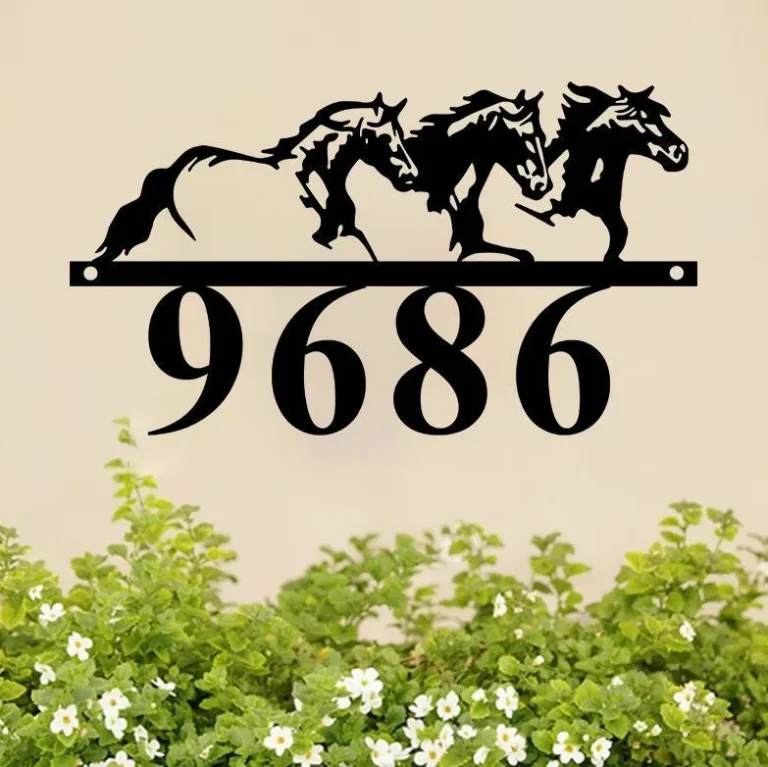 Address Number Metal Sign, Horse Metal Address Sign Decor, Horse Monogram Address Street Number Sign, Address Plaque Door Hanger Outdoor Sign
