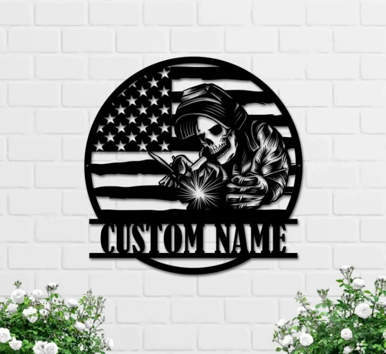 Custom Us Welder Skull Metal Wall Art, Personalized Welding Name Sign, Skull Decor, Ironworker Name Sign, Home Decor, Gift For Him