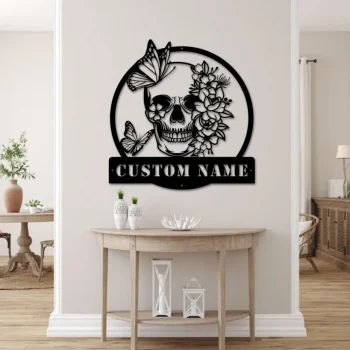 Personalized Sugar Skull Metal Sign, Custom Skull Wall Art, Skull Decor, Man Cave Decor, Skull Metal Art, Skull Name Sign, Skull Wall Hanging