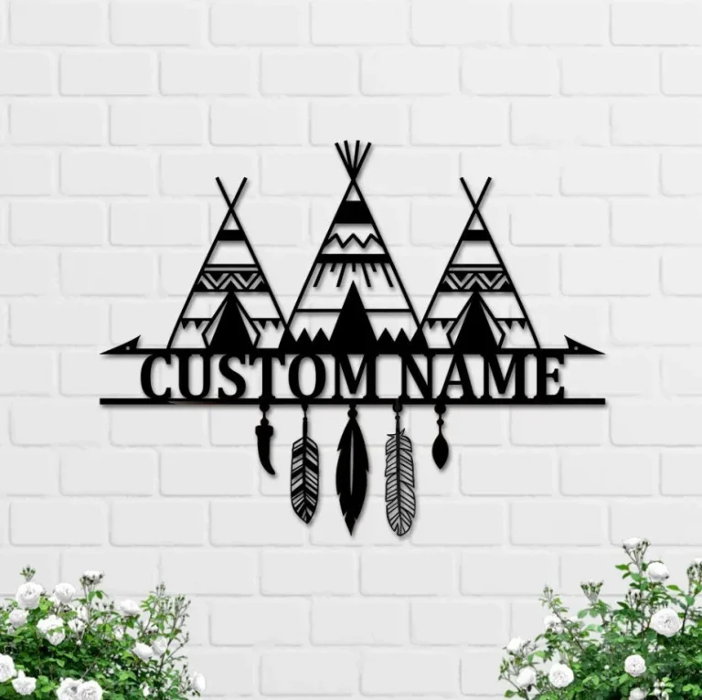 Custom Native American Teepee Metal Wall Art, Personalized Indian Name Sign Home Decor, Native American Sign, Camping Sign, Birthday Gift