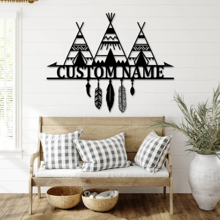 Custom Native American Teepee Metal Wall Art, Personalized Indian Name Sign Home Decor, Native American Sign, Camping Sign, Birthday Gift