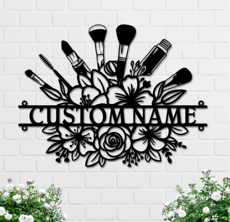 Custom Artist Floral Makeup Tool Metal , Beauty Cosmetics, Personalized Makeup Shop Name Sign, Decoration Hanging For Home, Makeup Decor