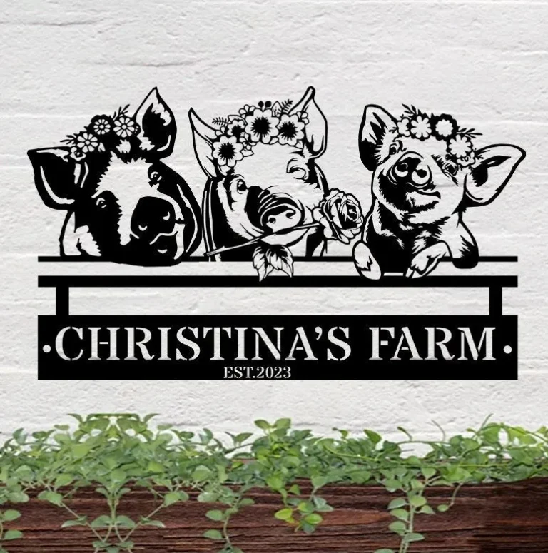 Custom Funny Pig Farmhouse Metal Sign, Personalized Pig Farm Sign, Home Decor, Pig Barn Decor, Nursery Decoration, Pig Wall Art, Outdoor Decor