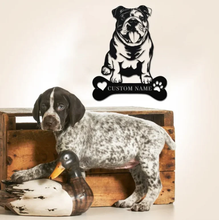 Custom English Bulldog Dog Sit Wall Art, Personalized Happy Paw Puppy Pup Pet Name Sign Decoration For Home, Dog Home Decor, Bulldog Lover