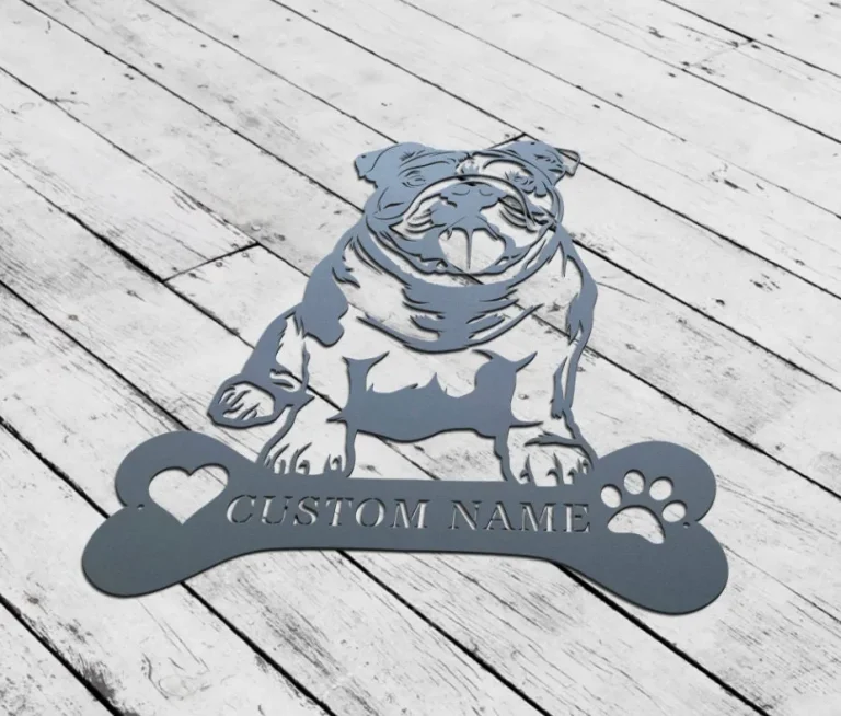 Custom English Bulldog Dog Sit Wall Art, Personalized Happy Paw Puppy Pup Pet Name Sign Decoration For Home, Dog Home Decor, Bulldog Lover