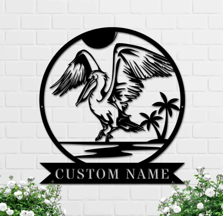 Personalized Pelican Sunset Metal Wall Art Decor, Living Room Decor, Backyard Decor, Gifts Beach Decor, Home Decor, Pelican Animals Gift