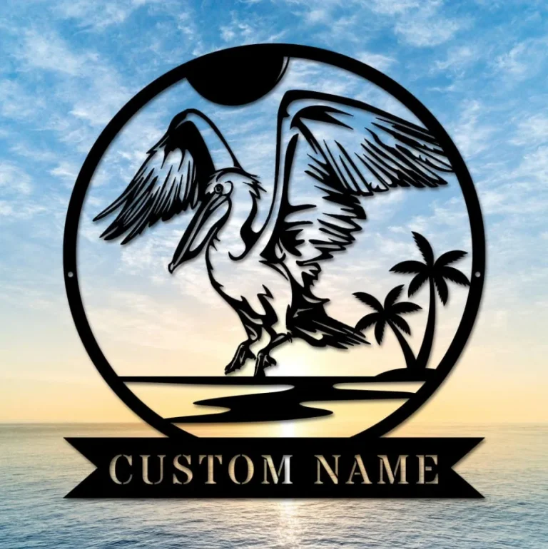 Personalized Pelican Sunset Metal Wall Art Decor, Living Room Decor, Backyard Decor, Gifts Beach Decor, Home Decor, Pelican Animals Gift