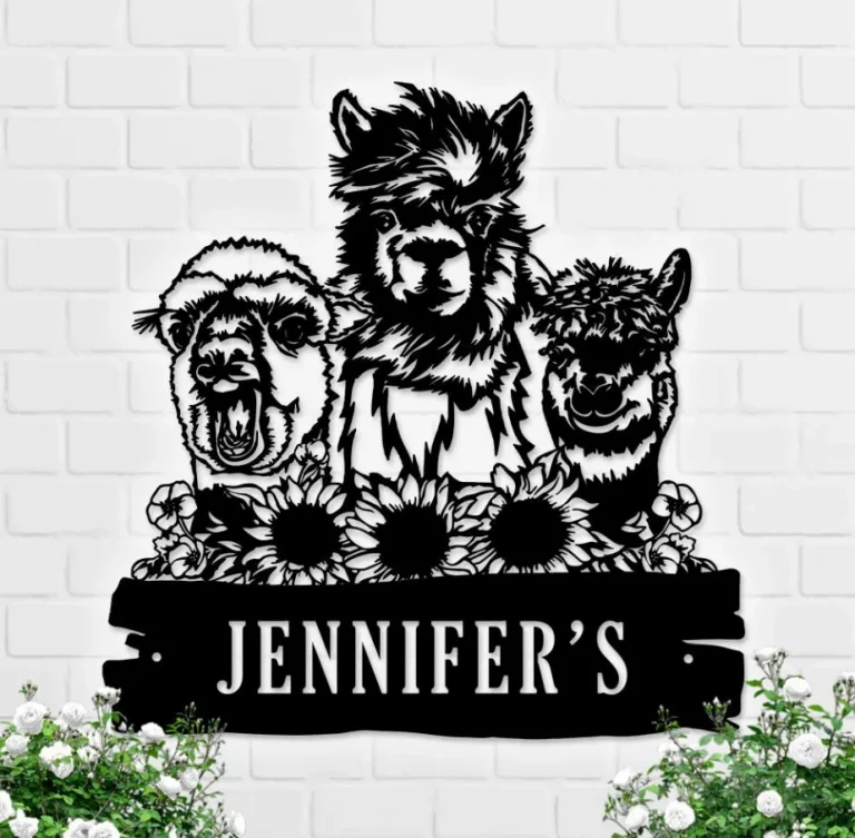 Custom Flower Alpaca Metal Wall Art, Personalized Funny Llama Farm Sign, Home Decor, Camel Barn Decor, Nursery Decoration, Farmhouse Decor