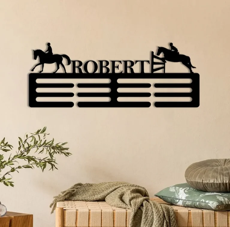 Horse Custom Name Medal Hanger Monogram, 12 Rungs For Medals & Ribbons, Medal Display, Sports Medal, Sports Decor, Riding Horse Medal Hanger