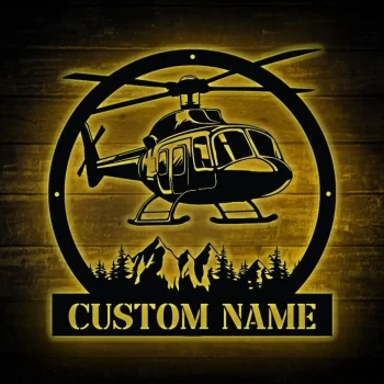 Helicopter Metal Sign With Led Lights, Custom Helicopter Metal Sign, Pilot Gifts, Personalized Aviation Signs, Home Decor, Plane Metal Sign