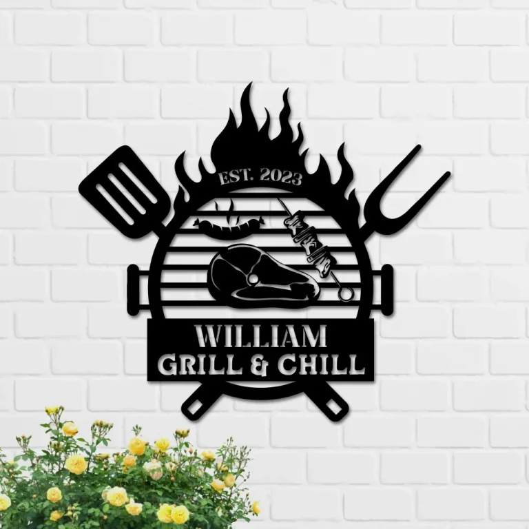 Personalized Metal Bbq Sign, Custom Patio Bbq Grill Sign, Backyard Sign, Outdoor Kitchen Decor, Custom Name Barbecue, Metal Grill Sign