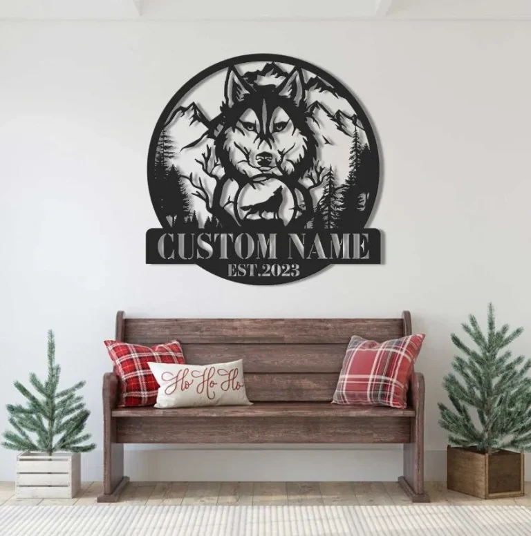 Custom Wolf Monogram Metal Wall Art, Wolf Sign, Wolf Lover, Personalized Wolf Monogram Metal Sign, Wolf Wall Decor, Wolf Hobbie Wall Hanging