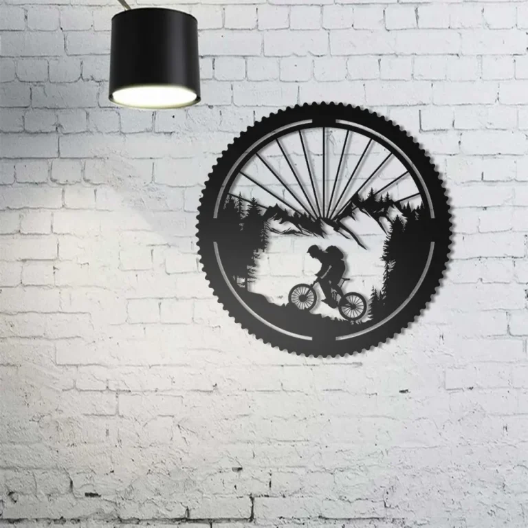 Cyclist Wall Hangings, Biker Metal Wall Decor, Bicycle Lover Gift, Metal Wall Art, Mountain Bike Art, Sports Wall Decor, Bicycle Wheel Decor