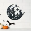 Cat On The Moon Metal Wall Art, Cat Lover Gift, Halloween Theme Sign, Cat With Bat Sign, Witch Cat Halloween, Cat On The Moon Sign