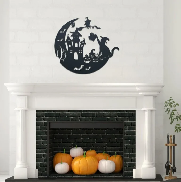 Cat On The Moon Metal Wall Art, Cat Lover Gift, Halloween Theme Sign, Cat With Bat Sign, Witch Cat Halloween, Cat On The Moon Sign