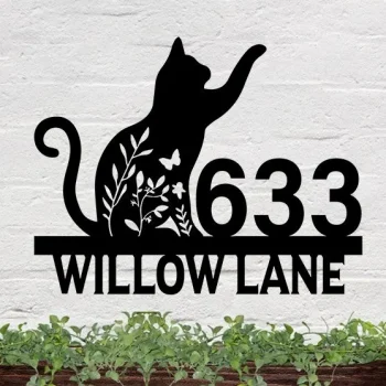 Custom Cat House Number Sign Custom Address Number Marker House Numbers Sign Address Sign Metal Address Plaque Outdoor Decor