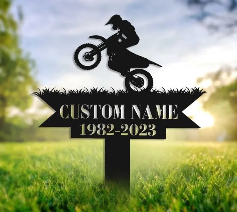 Bike Rider Memorial, Dirt Bike Stake, Biker Cross, Personalized Cemetery Stake, In Memorial Of Gift, Fathers Day Gift, Grave Marker, Dad Gift