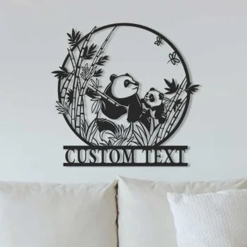 Custom Panda Bear Metal Wall Art, Personalized Lazy Panda Name Sign Home Decor Kids Nursery Decoration Birthday Christmas Gift, Panda Bear