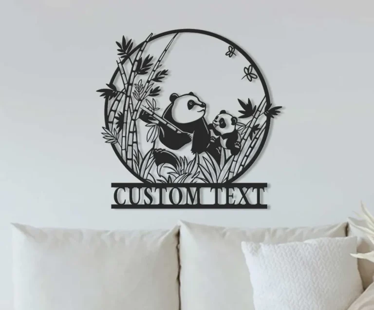 Custom Panda Bear Metal Wall Art, Personalized Lazy Panda Name Sign Home Decor Kids Nursery Decoration Birthday Christmas Gift, Panda Bear