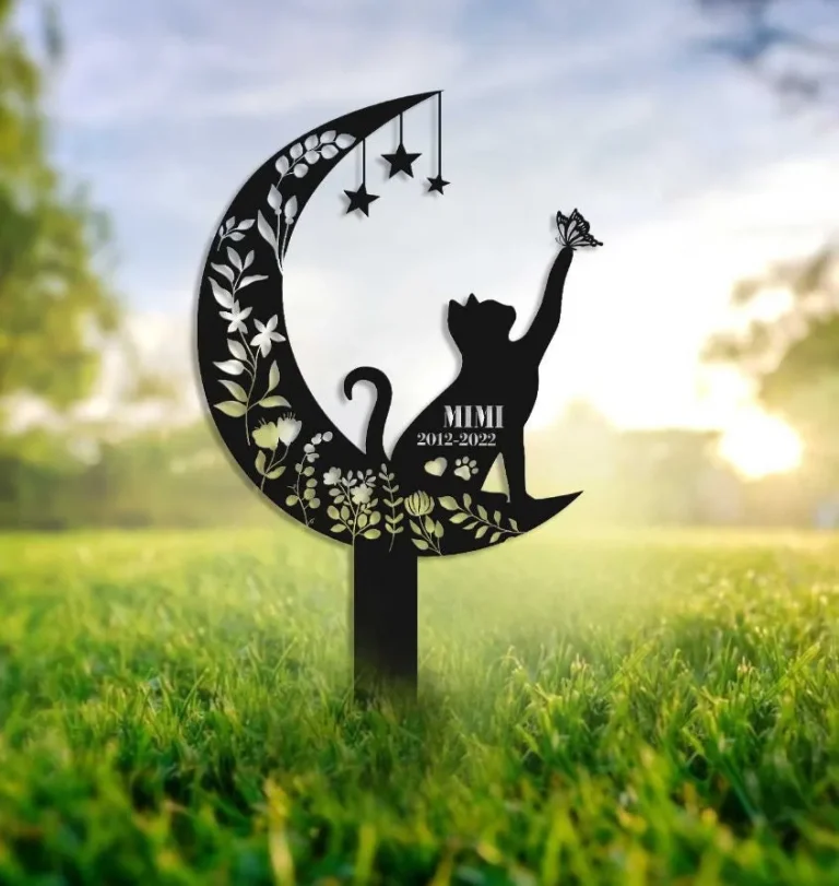 Cat Memorial Metal Stake, Pet Grave Markers, Cat With Butterfly Garden Stake, Personalized Cat Lovers Name Sign, Cat Memorial Marker Metal