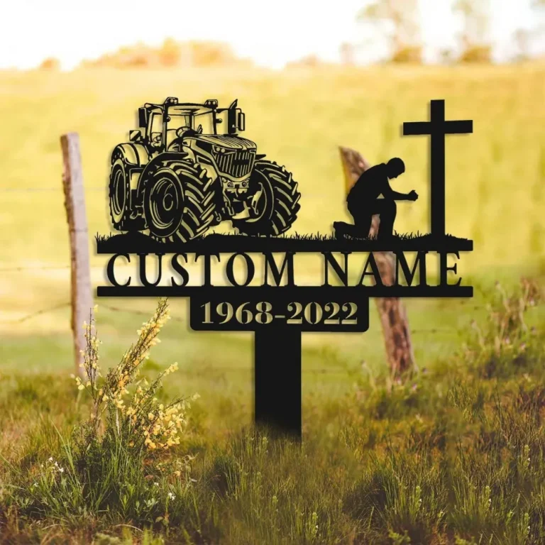 Tractor Memorial Plaque Stake, Tractor Metal Stake, Memorial Garve Maker, Tractor With Wings, Tractor Memorial Cross For Grave, Farmer Loss