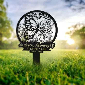 Personalized Butterflies Memorial Stake, In Loving Memory, Butterflies And Flower, Metal Stake, Sympathy Sign, Grave Marker, Garden Decor